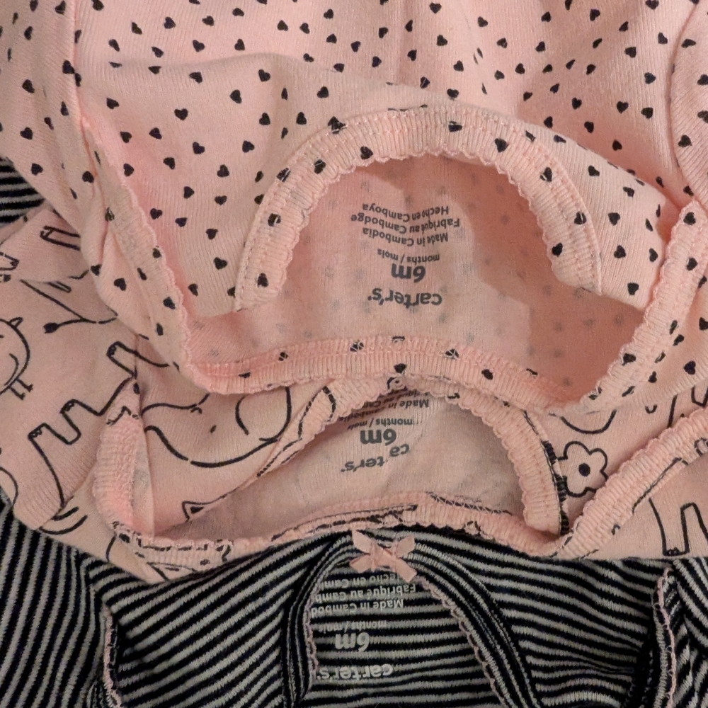 3 For $18 Carter's Pink, Black, and White Baby Bodysuits Set - Picture 11 of 12